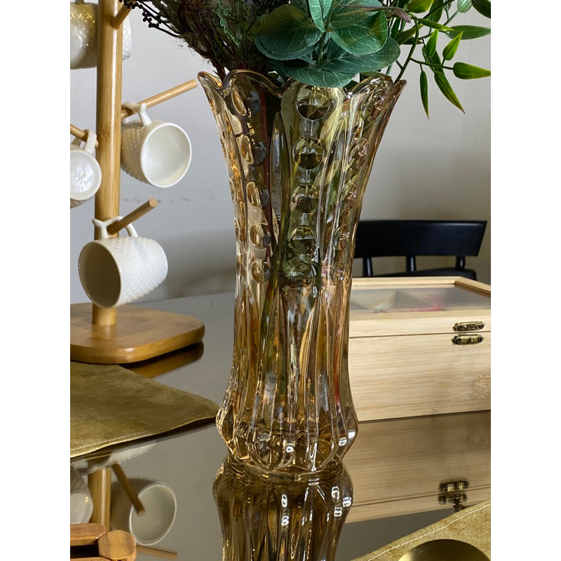 Vaso Decorativo em Vidro âmbar Lapidado para Flores decoração - JJ STORE